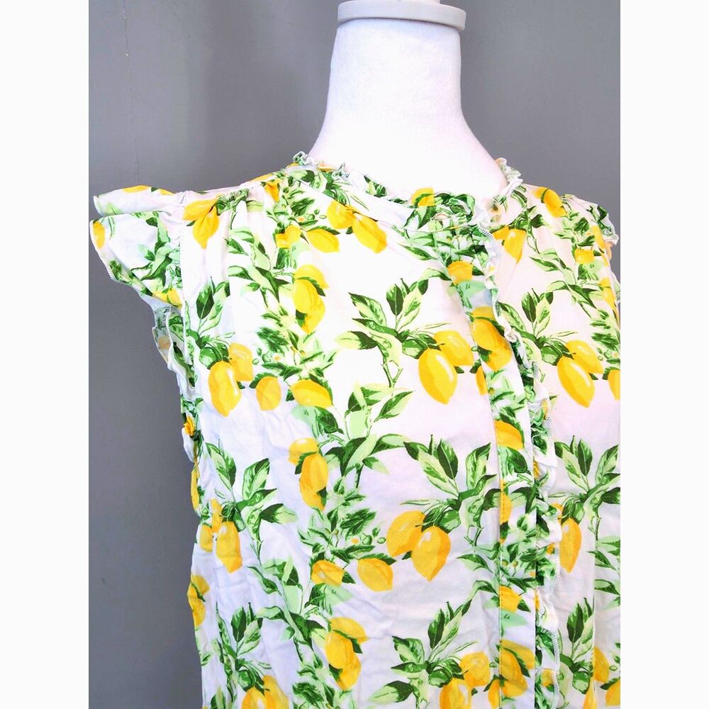 LOFT Sleeveless Blouse LG Lemons Novelty Print Preppy Dopamine Casual Cute Work - Picture 2 of 7
